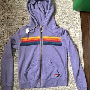 ULTRA RARE AVIATOR NATION NWT 5 STRIPE ZIP HOODIE — PURPLE (XS)✨